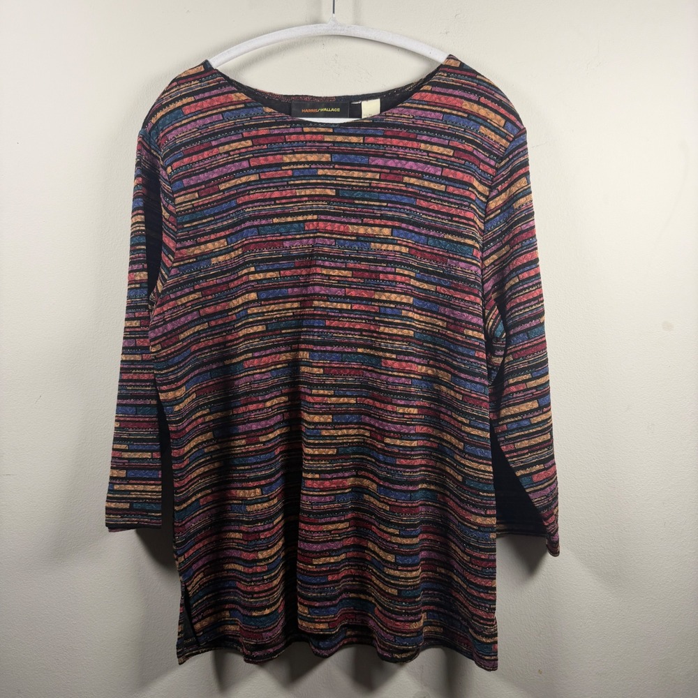 Harris Wallace Textured Top Womens XL Multicolor 90s Metallic Geometric Blouse